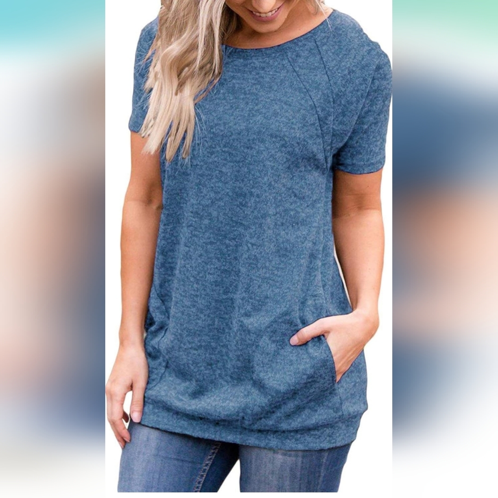 Uniboutique Womens Short Sleeve Round Neck Tunics T Shirts Top with Pockets